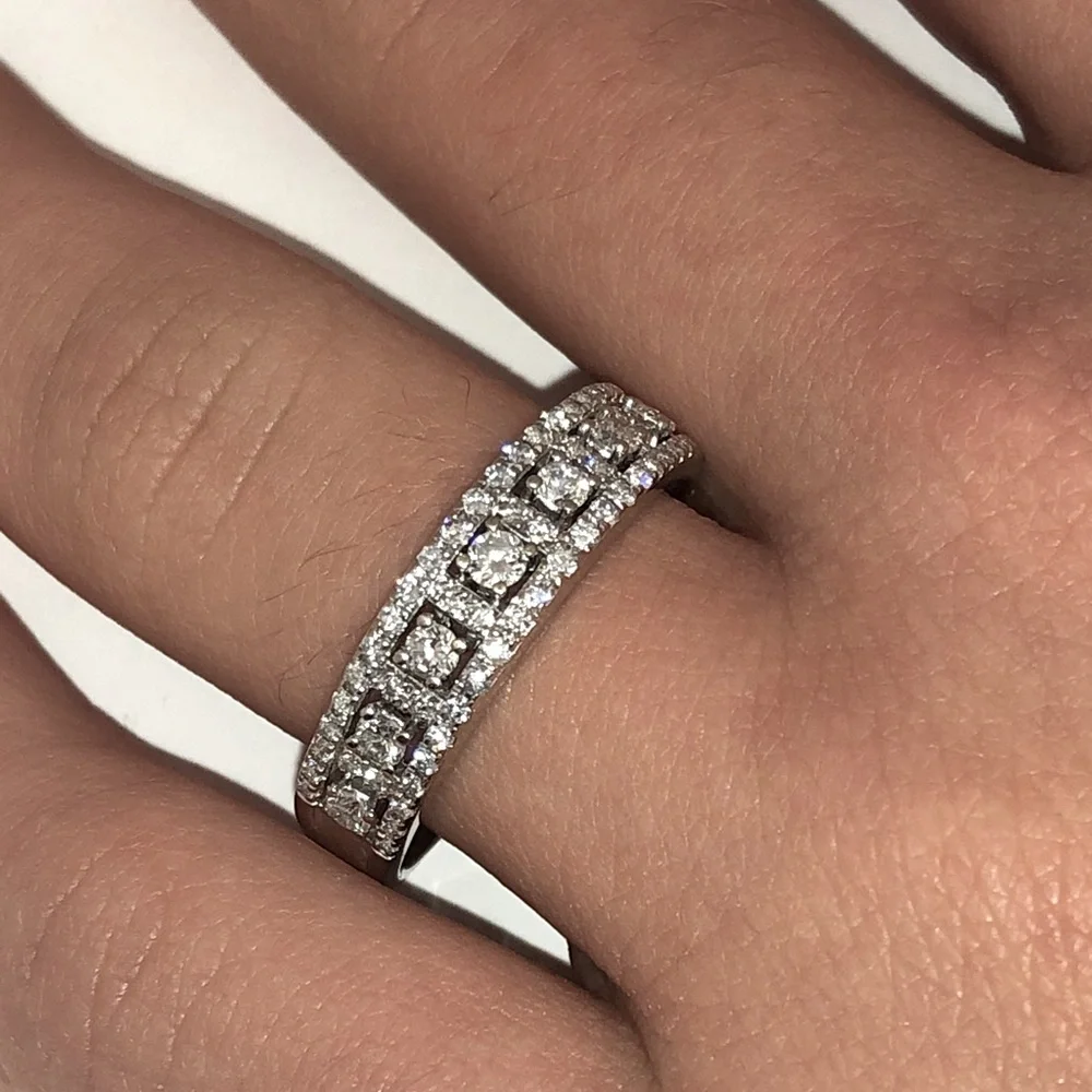 Solid Stamped 14K White Gold NATURAL Diamond Semi Eternity Band Ring Vintage